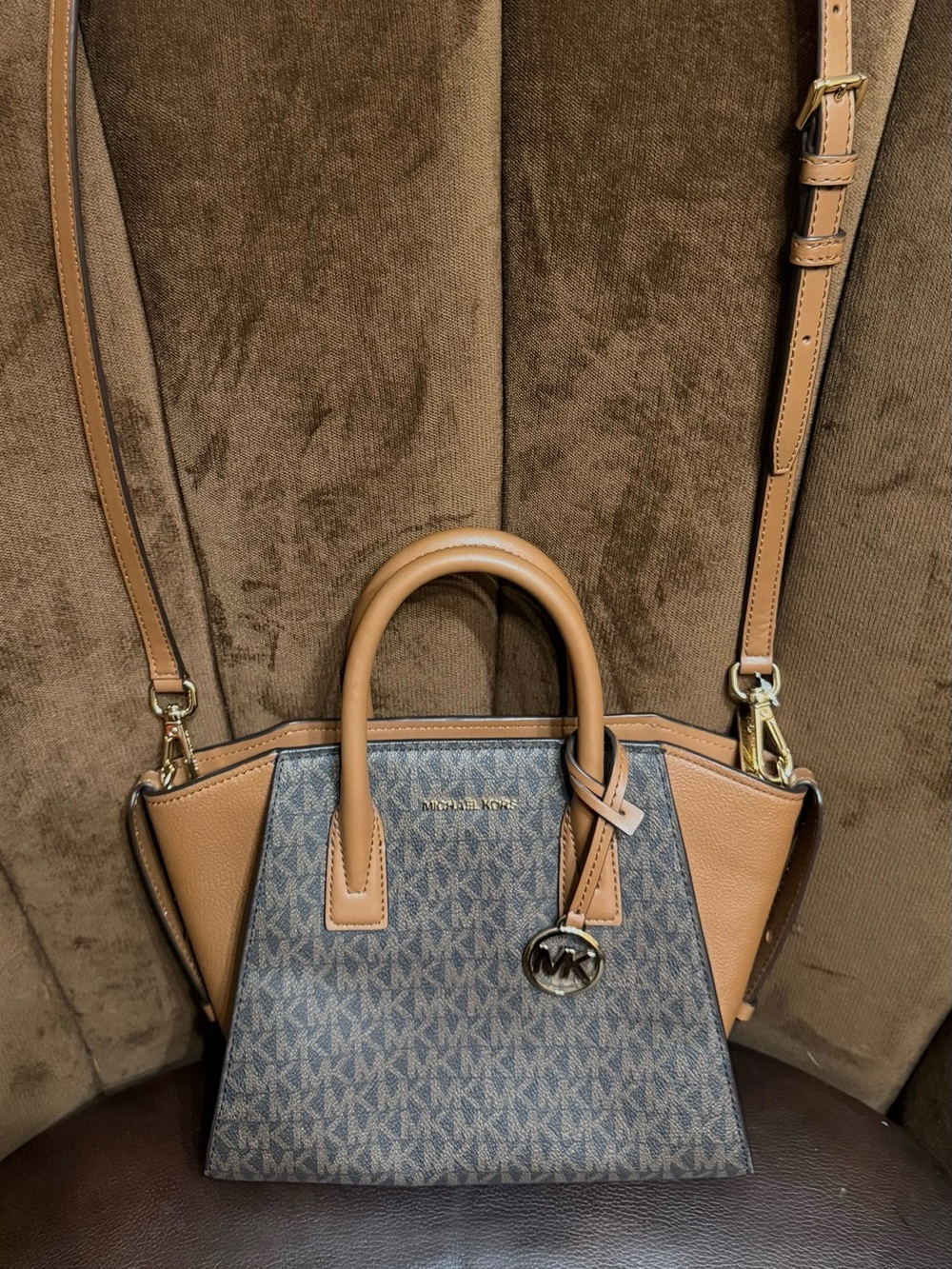Michael Kors Avril Small Logo and Leather Top Zip Satchel